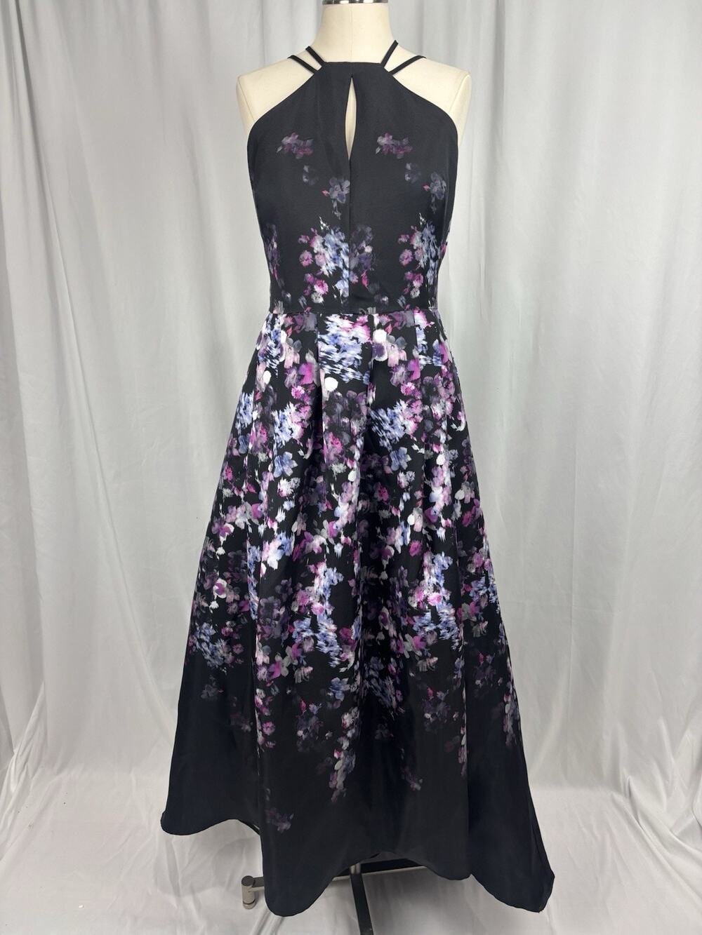 Morgan & Co Floral Printed Mikado Halter Gown Dress Keyhole Cutout Prom Gown 11